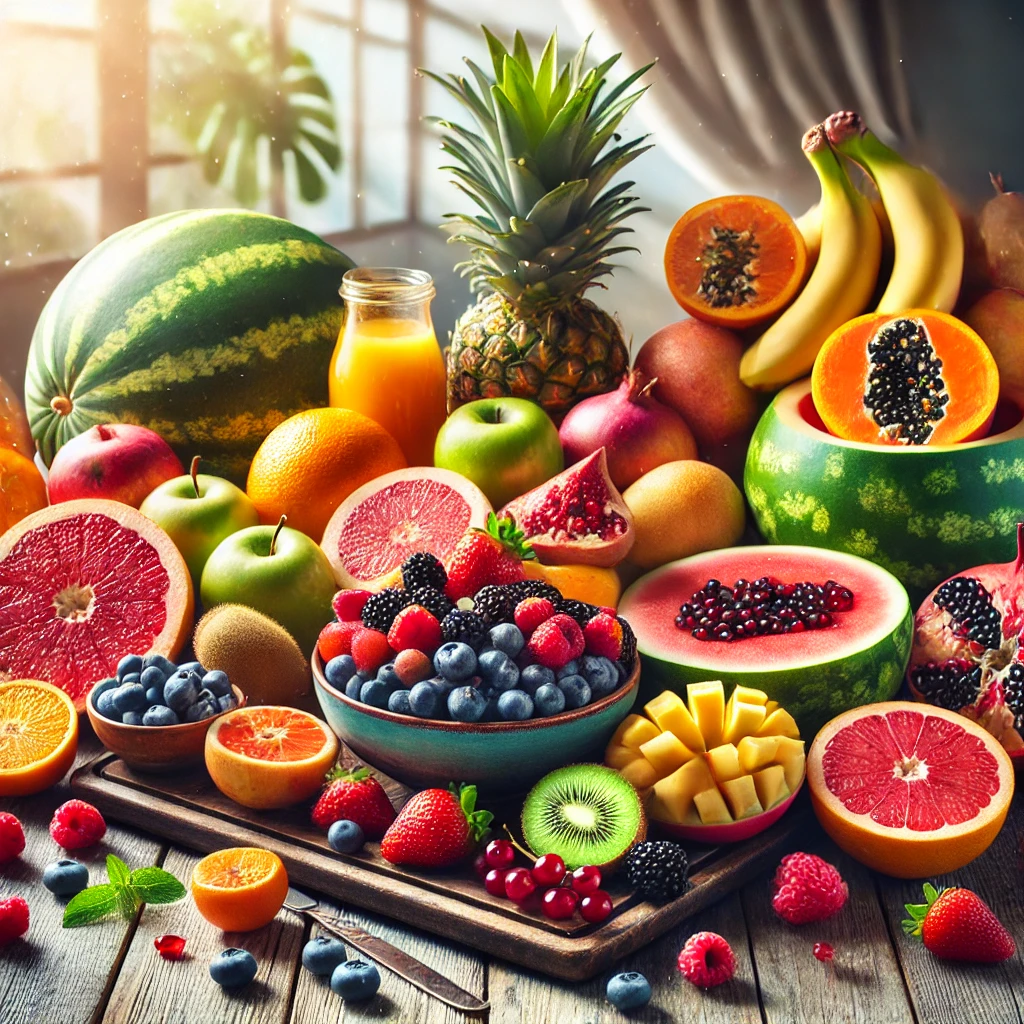 a group of different fruits on a table